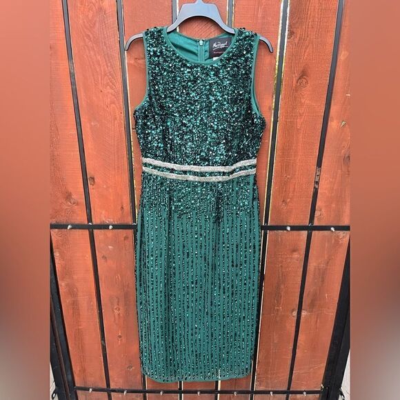 Mac Duggal 10509 Sleeveless High Neck Beaded Midi Sheath Dress 8 NWT - Picture 2 of 11